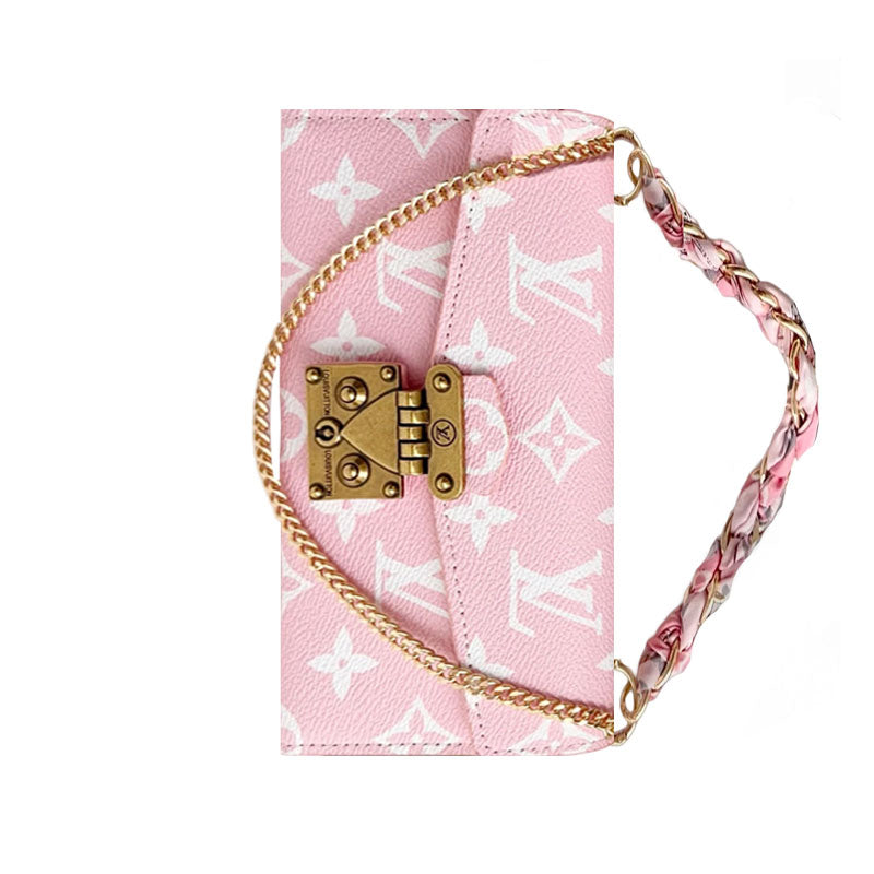 高級レザーフォリオ モノグラムiPhoneケース(カードホルダー・ストラップ付き)-OKMTY004