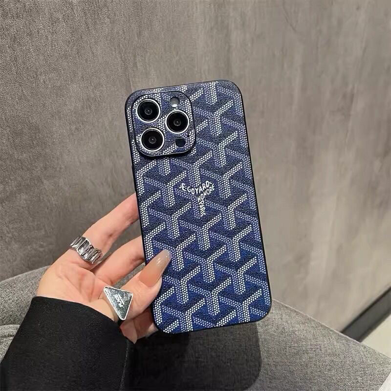 GD ブルーの革のiPhone ケース -SJK240807