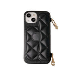 革の黒いiPhoneケース カードホルダーとストラップ- XK240401