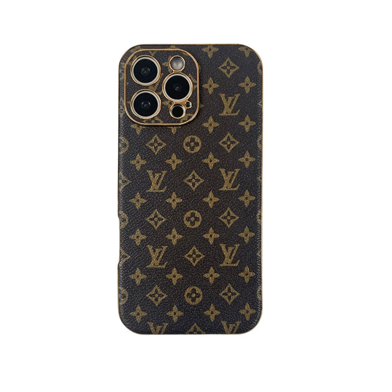 レザー製の Monogram iPhoneケース黒印刷-OKLV017