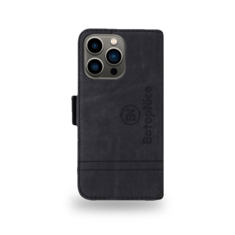 レザー黒のiPhoneケース 手帳型カードホルダー-YYT241437