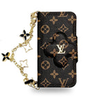 モノグラム柄クラシック手帳型iPhoneケース(カード収納・チェーン付き)-OKJK001