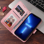 CレザーピンクのiPhoneケース 手帳型カードホルダー-XYH251415