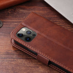 牛革製茶色のiPhoneケース ジッパー付き手帳型カードホルダー-LLN240709