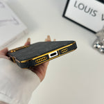 レザー製の Monogram iPhoneケース黒印刷-OKLV017