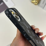 上質ファブリックMonogramiPhoneケース黒印刷-OKLV025