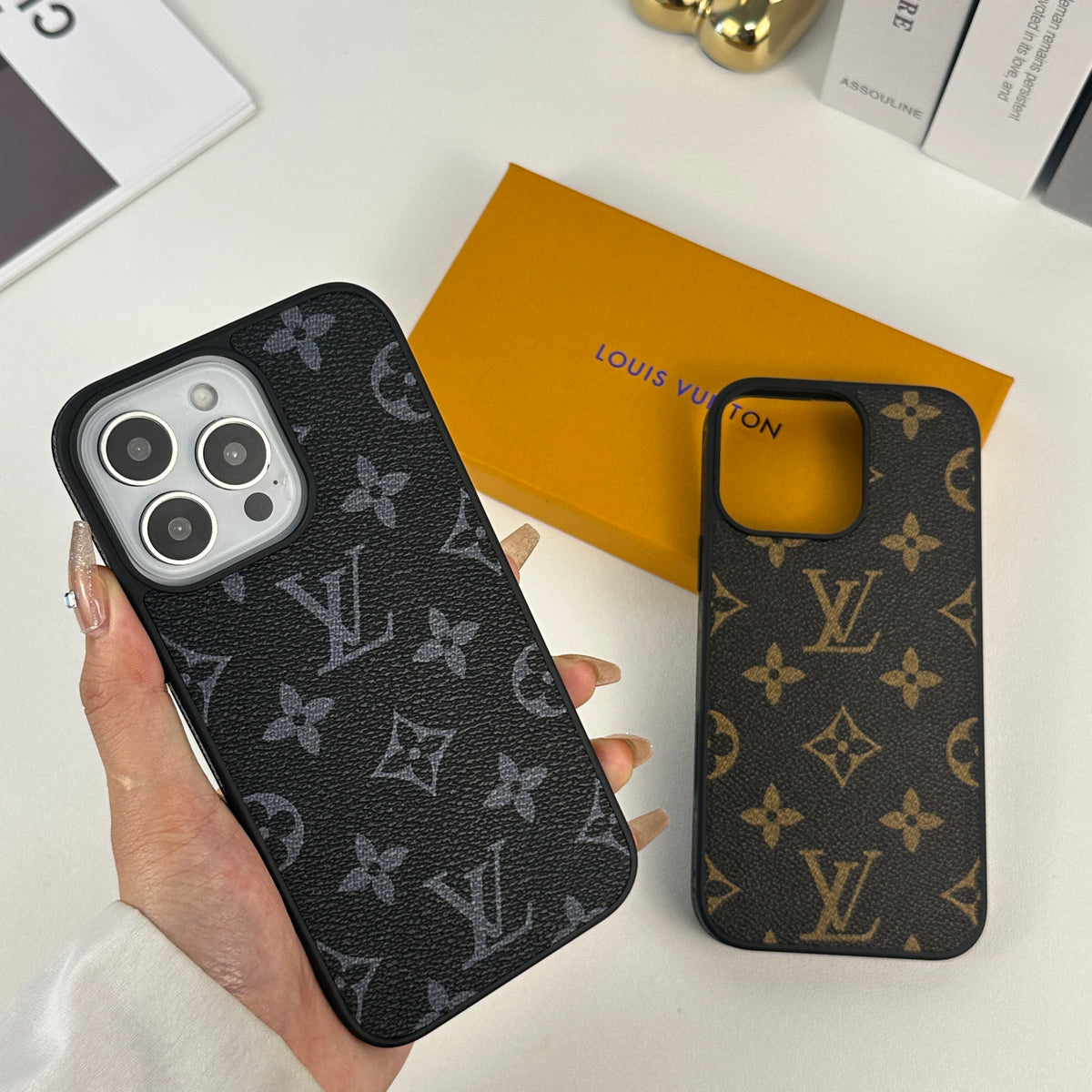 上質ファブリックMonogramiPhoneケース黒印刷-OKLV025