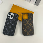 上質ファブリックMonogramiPhoneケース黒印刷-OKLV025