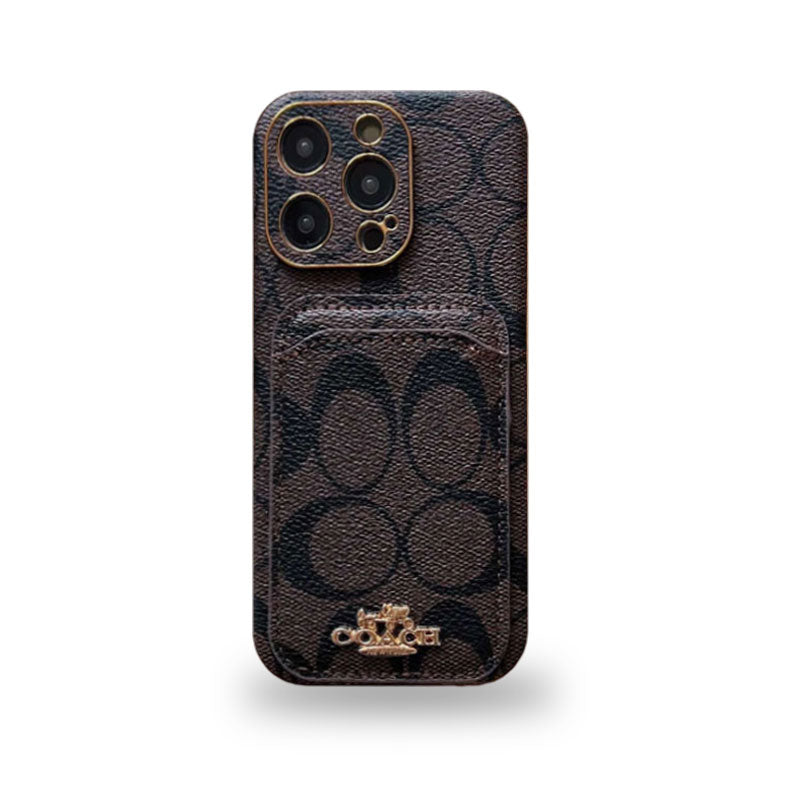 CH革の焦げ茶色のiPhoneケースとカードケース-KB241651