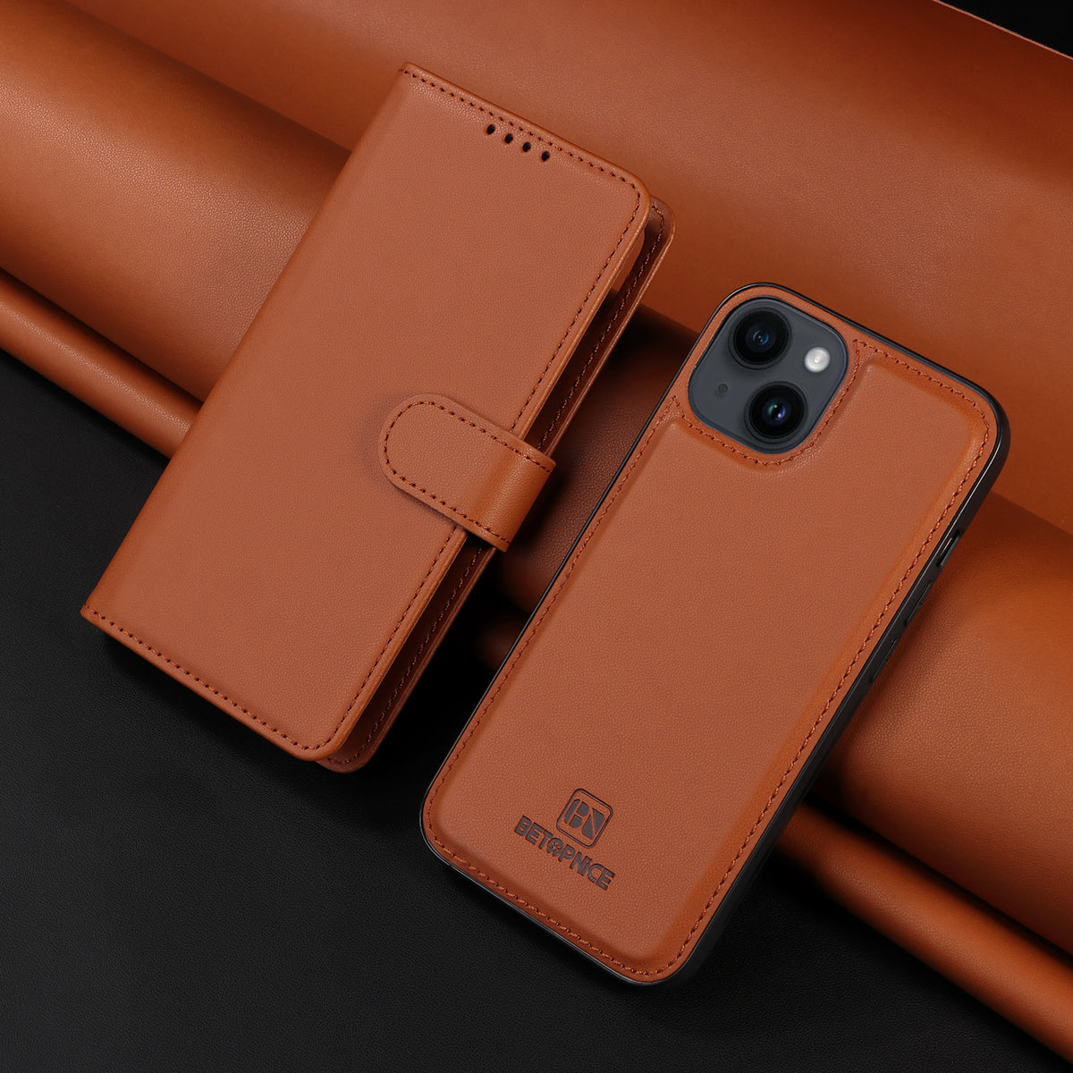 手帳型茶色のレザーiPhoneケース カードホルダー(Magsafe) -YYT251531