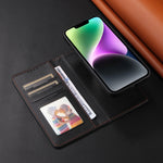 手帳型黒いレザーiPhoneケース カードホルダー(Magsafe) -YYT241531