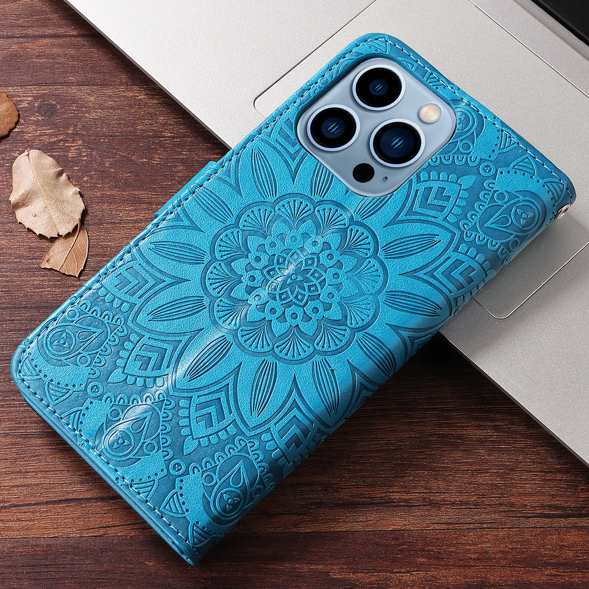 Cレザー青いiPhoneケース 手帳型カードホルダー-XYH241415