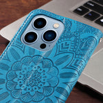 Cレザー青いiPhoneケース 手帳型カードホルダー-XYH241415