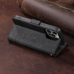 レザー黒のiPhoneケース 手帳型カードホルダー-YYT241437