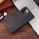 牛革製黒いiPhoneケース ジッパー付き手帳型カードホルダー-LLN240709