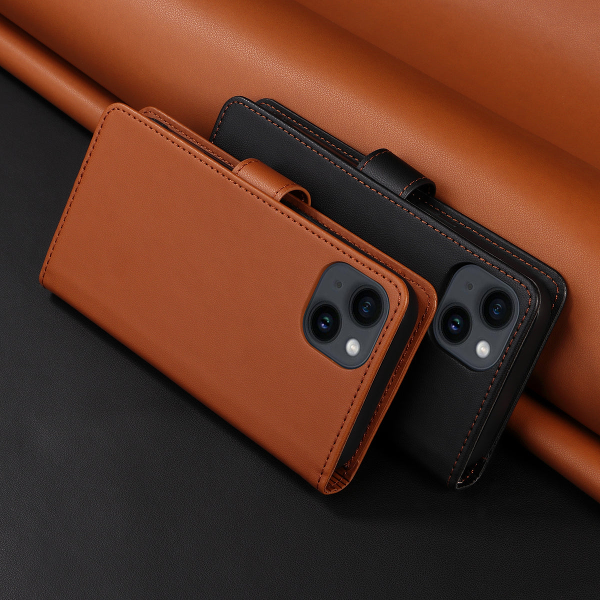 手帳型茶色のレザーiPhoneケース カードホルダー(Magsafe) -YYT251531