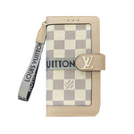 モノグラム柄レザー手帳型iPhoneケース 大きな印刷(カード収納・ストラップ付き/ビッグプリント)-OKLB002