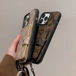 CH革の黄土色のiPhoneケース,カードホルダーと斜め掛け-SZK240402