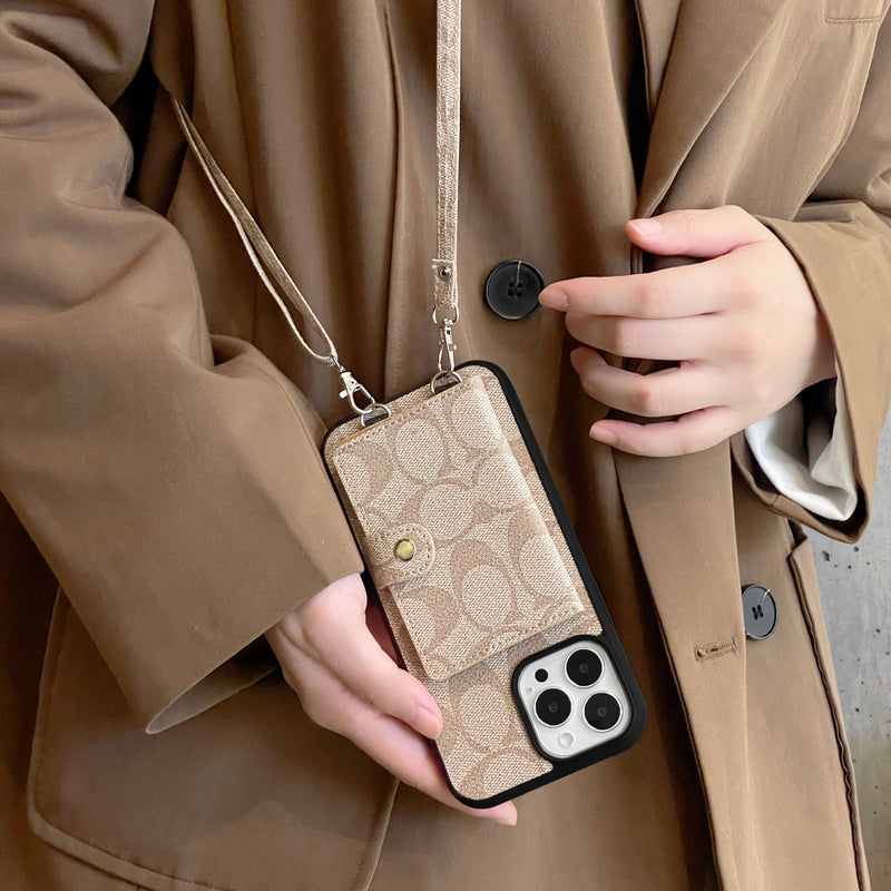 CH革の黄土色のiPhoneケース,カードホルダーと斜め掛け-SZK240402