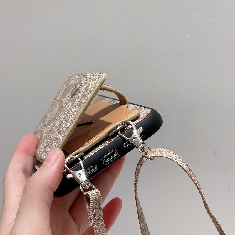 CH革の黄土色のiPhoneケース,カードホルダーと斜め掛け-SZK240402