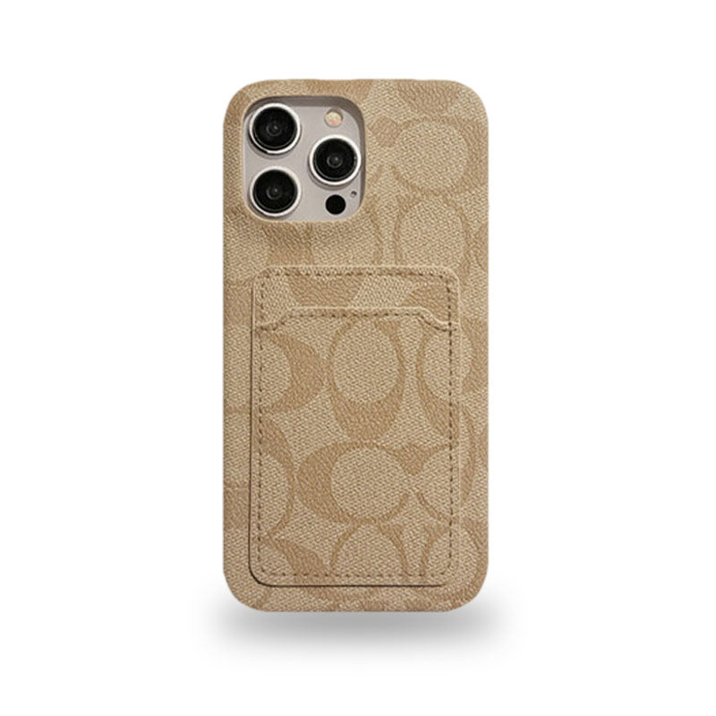 定番のCH黄土色の iPhoneケースとカードホルダー-JQB240330