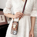 クラシックな茶色のGG iPhoneケース、パスケースとストラップ-TDK240330