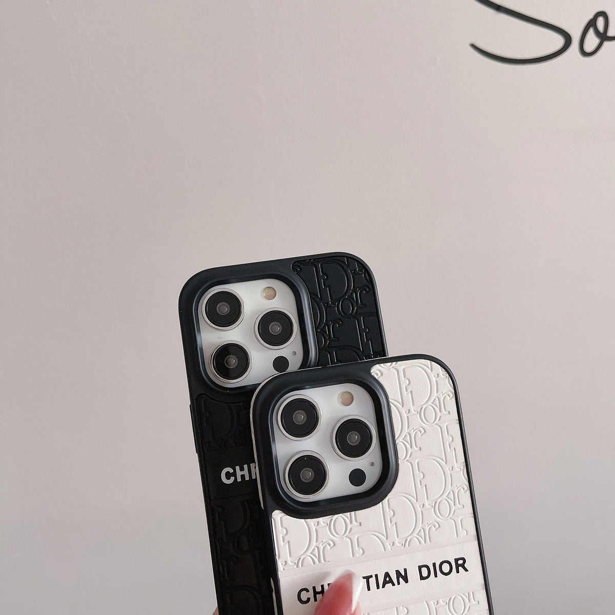 CD黒いレザーiPhoneケース-DKB231211