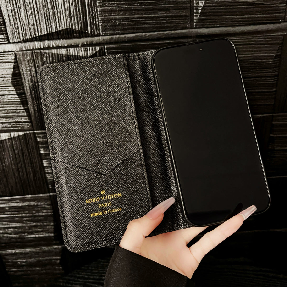 モノグラム高級レザー手帳型iPhoneケース カード収納付き-OKHYL003