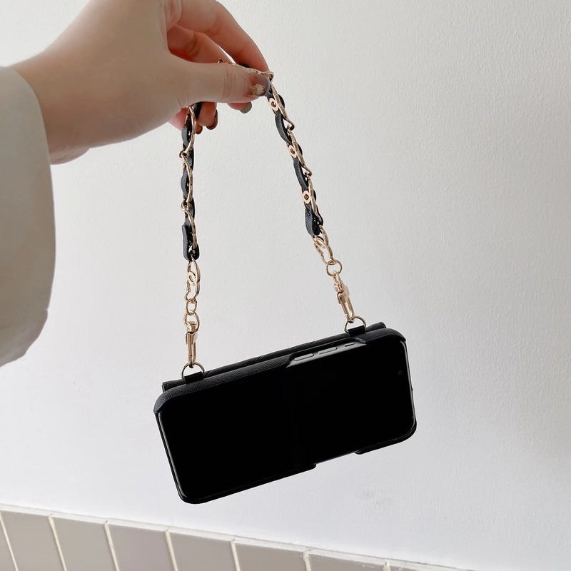 CC iPhoneケース、黒いカードホルダーとストラップ付き -SLK240104