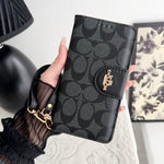 CH黒のレザーiPhoneフラップケース,カードケース付き-PTK241622