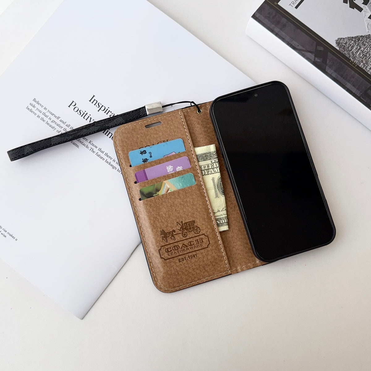 上品CHクラシック ウォレットフォールド式 iPhoneケース 黒-OKCH004