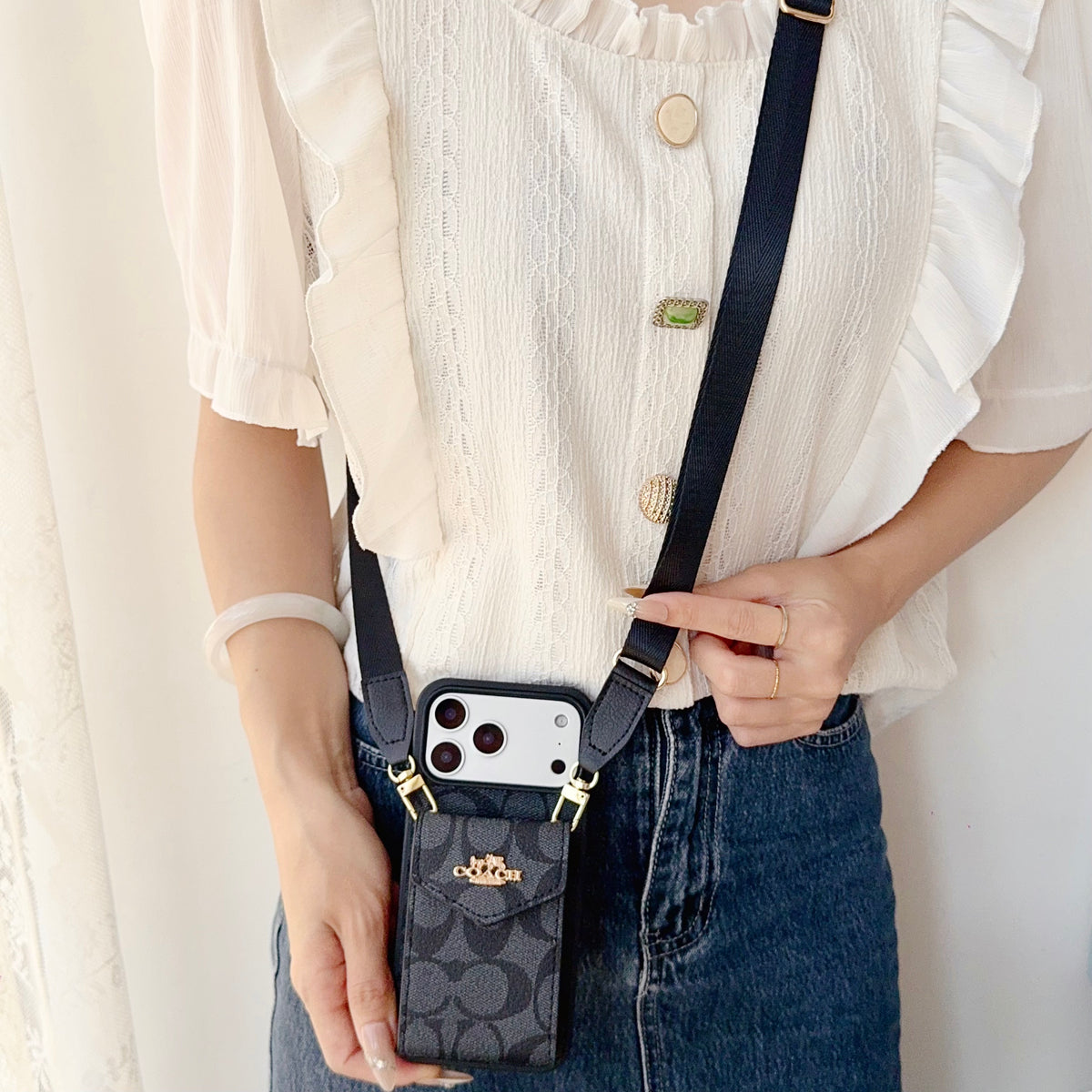 上質CH ウォレット&ショルダーストラップ付 iPhoneケース 黒-OKCH005