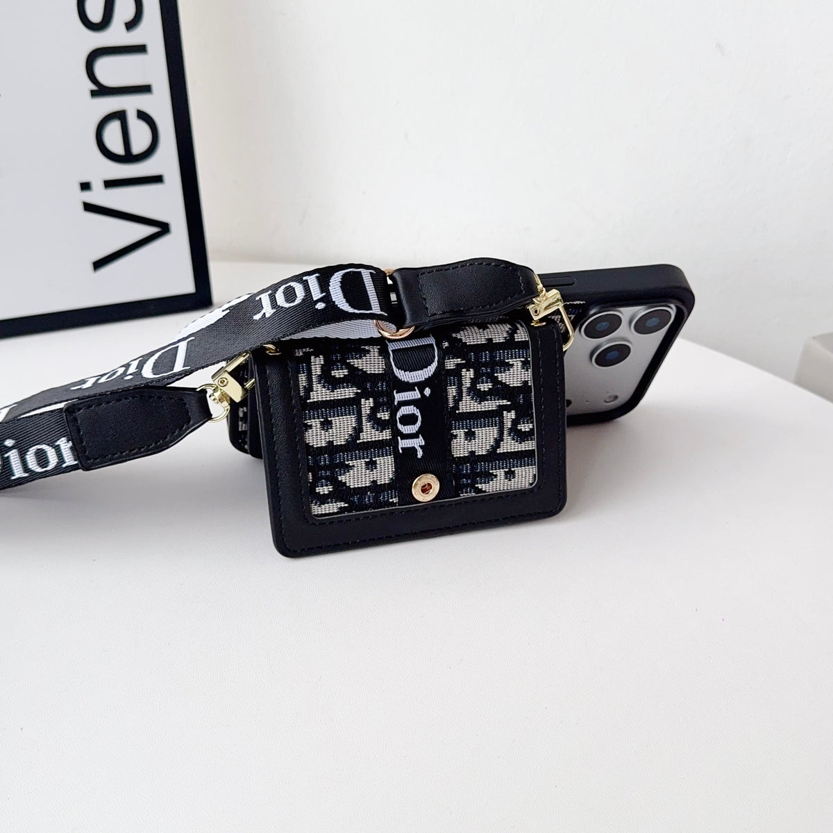 上質CD ウォレット&ショルダーストラップ付 iPhoneケース 黒-OKCD004