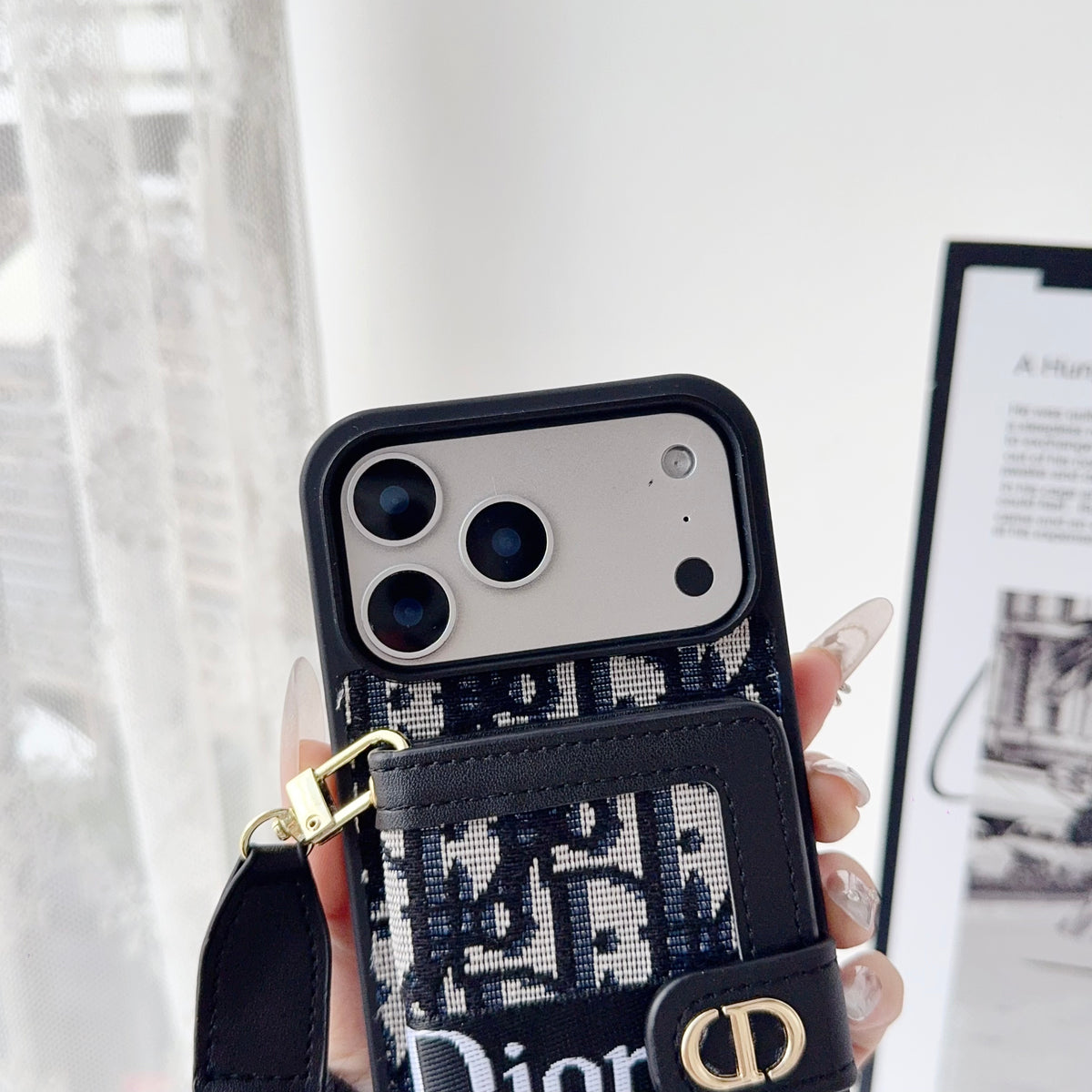 上質CD ウォレット&ショルダーストラップ付 iPhoneケース 黒-OKCD004