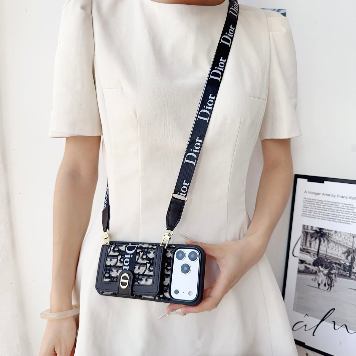 上質CD ウォレット&ショルダーストラップ付 iPhoneケース 黒-OKCD004