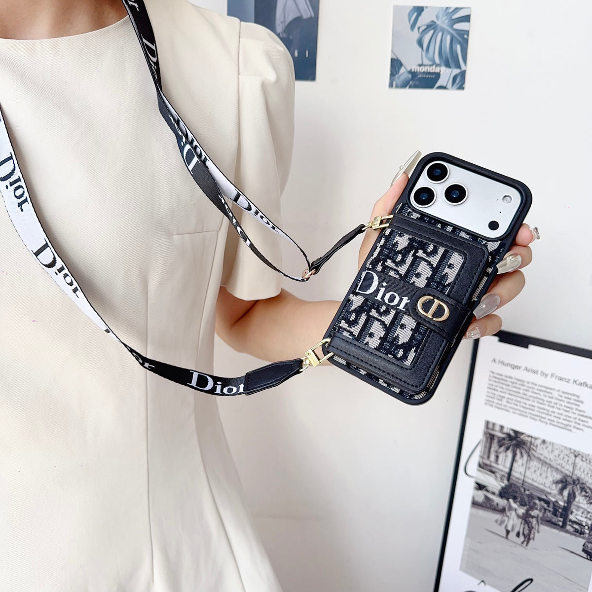 上質CD ウォレット&ショルダーストラップ付 iPhoneケース 黒-OKCD004