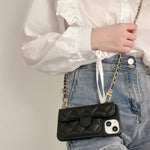 革の黒いiPhoneケース カードホルダーとストラップ- XK240401