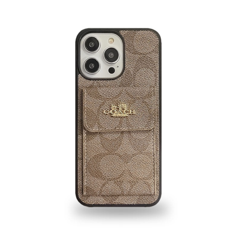 CH革の茶色のiPhoneケースとカードホルダー -SZK240425