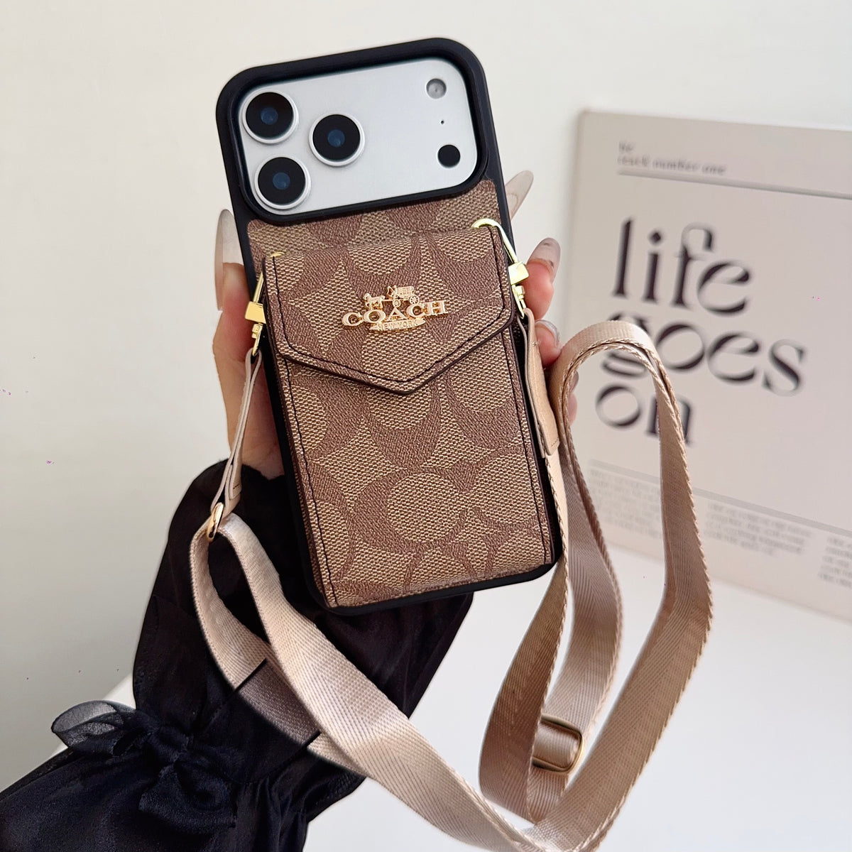 上質CH ウォレット&ショルダーストラップ付 iPhoneケース 黒-OKCH005