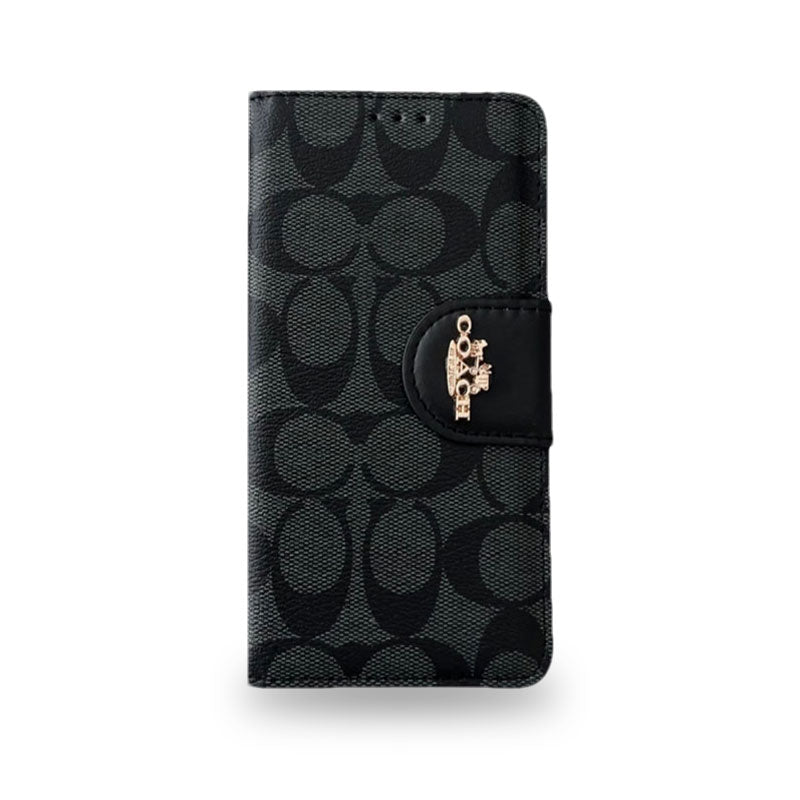 CH黒のレザーiPhoneフラップケース,カードケース付き-PTK241622