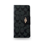 CH黒のレザーiPhoneフラップケース,カードケース付き-PTK241622