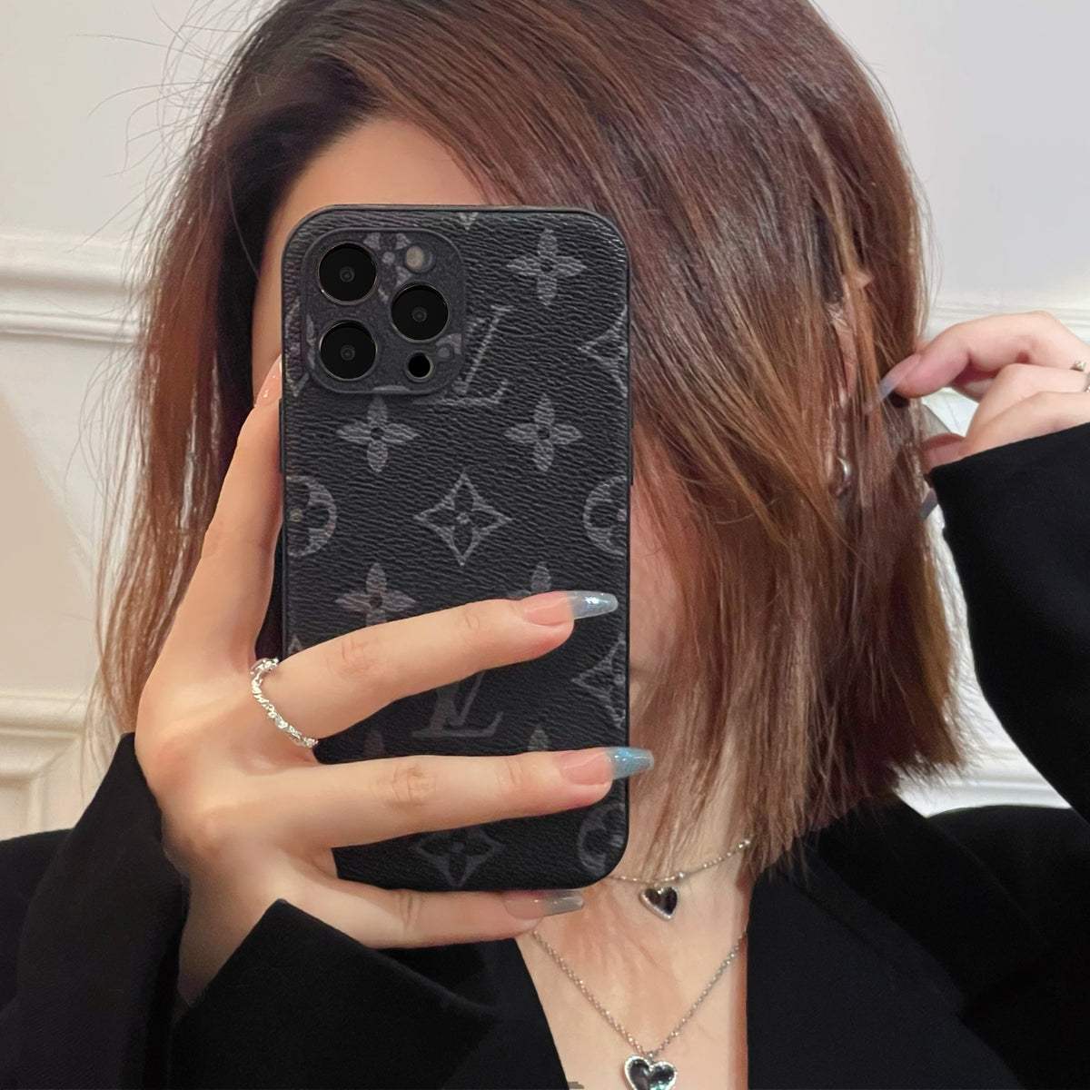 iPhoneケース-ブラックプリント- QB240304