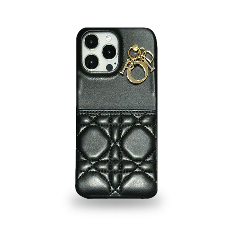 クラシックのCDのレザー黒いiPhoneケース&カードホルダー-JDK240513