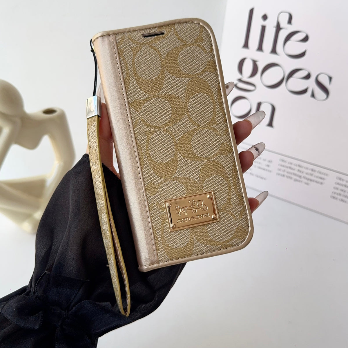 CH高級レザー 折りたたみウォレット iPhoneケース 茶色-OKCH002