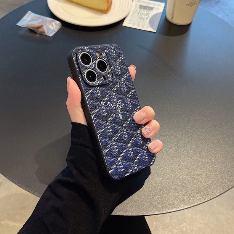 GD ブルーの革のiPhone ケース -SJK240807