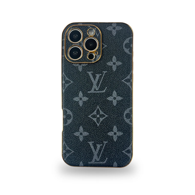 レザー製の Monogram iPhoneケース黒印刷-OKLV017