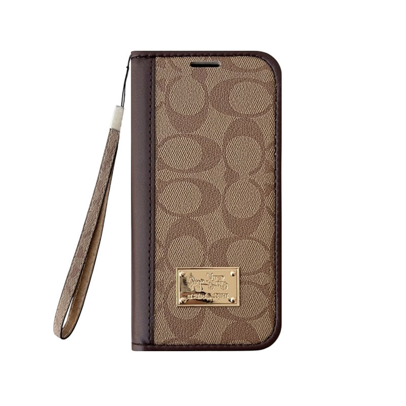 CH高級レザー 折りたたみウォレット iPhoneケース 茶色-OKCH002