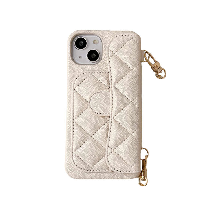 革の黒いiPhoneケース カードホルダーとストラップ- XK240401