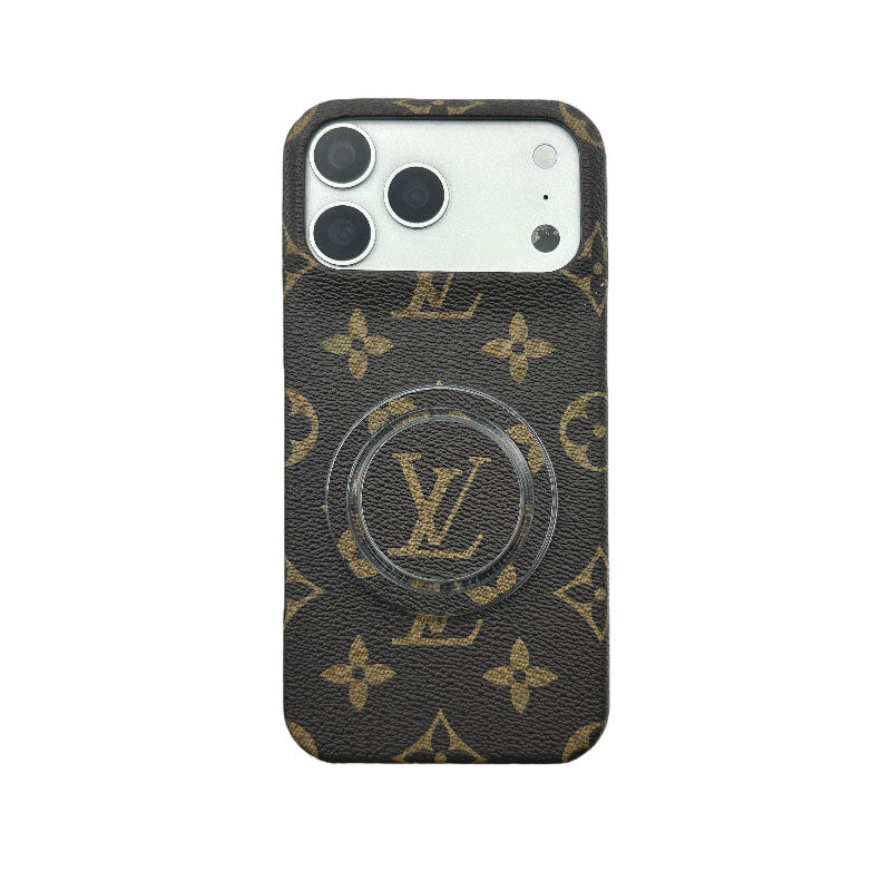高級レザーMonogram iPhone用 スタンド付き マグネット対応 17シリーズ用 小きな印刷-OKLV046