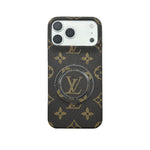 高級レザーMonogram iPhone用 スタンド付き マグネット対応 17シリーズ用 小きな印刷-OKLV046